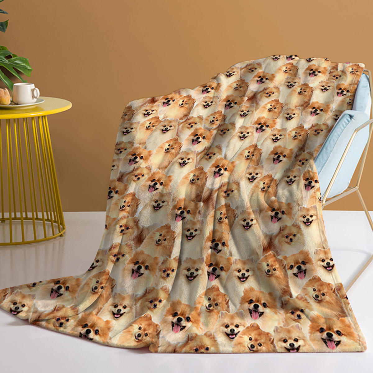 ผ้าห่ม Pomeranian ฟลีซ สำหรับผู้ใหญ่ ลายสุนัข